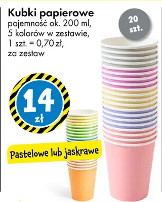 Kubki papierowe pastelowe lub jaskrawe promocja w Tedi