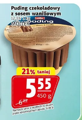 Puding czekoladowy z sosem waniliowym Müller promocja w Prim Market