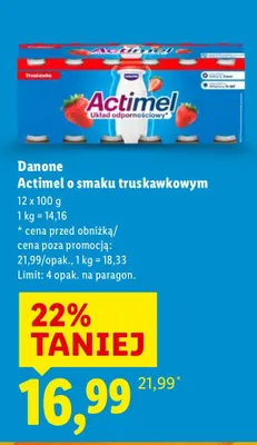 Jogurt Actimel o smaku truskawkowym Danone promocja w Lidl