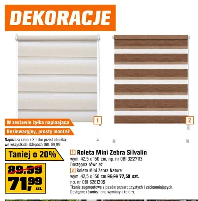 Roleta Mini Zebra Nature wym. 42,5x150cm promocja w OBI