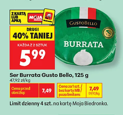 Ser Burrata Gusto Bello promocja w Biedronka