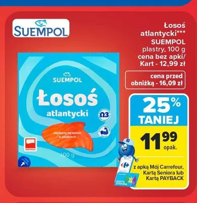 Łosoś atlantycki wędzony Suempol plastry promocja w Carrefour