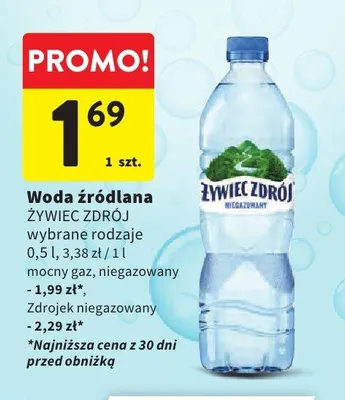 Woda źródlana wybrane rodzaje mocny gaz, niegazowany promocja w Intermarche