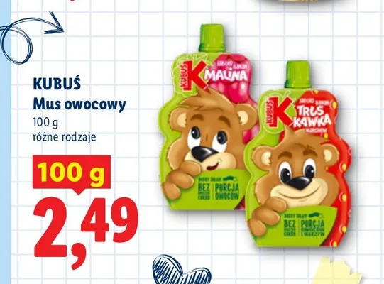 Mus owocowy Kubuś truskawka promocja w Lidl
