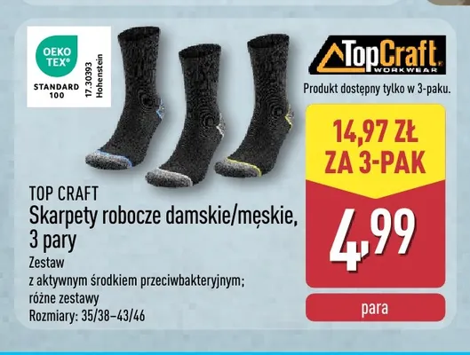Skarpety robocze damskie/męskie 3-pak Top Craft promocja w Aldi