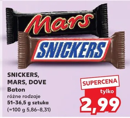 Baton różne rodzaje Snickers, Mars, Dove promocja w Kaufland