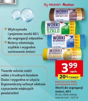 Worki do segregacji śmieci 60l promocja w Auchan
