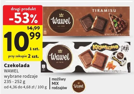 Czekolada wybrane rodzaje Tiramisu, Krowkowa promocja w Intermarche