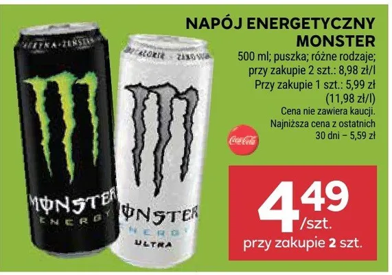 Napój energetyczny Monster różne rodzaje promocja w Stokrotka