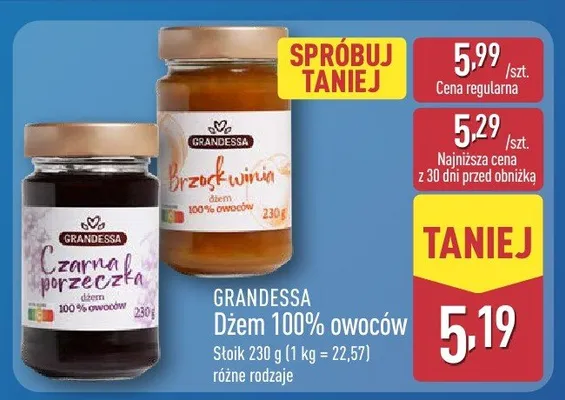 Dżem 100% owoców  promocja w Aldi