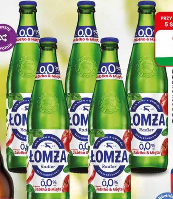 Napój piwny Łomża Radler Jabłko & Mięta promocja w Dino