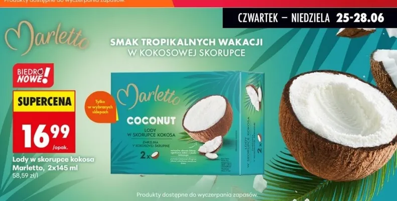 Lody w skorupce kokosa Marletto Coconut promocja w Biedronka