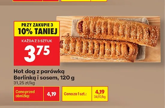 Hot dog z parówką Berlinką i sosem promocja w Biedronka