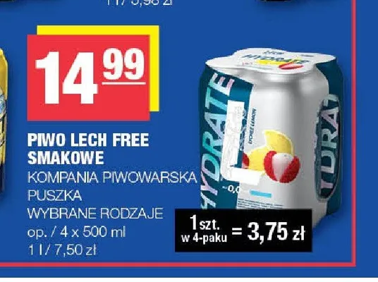 Piwo bezalkoholowe Lech Free Active Hydrate promocja w SPAR