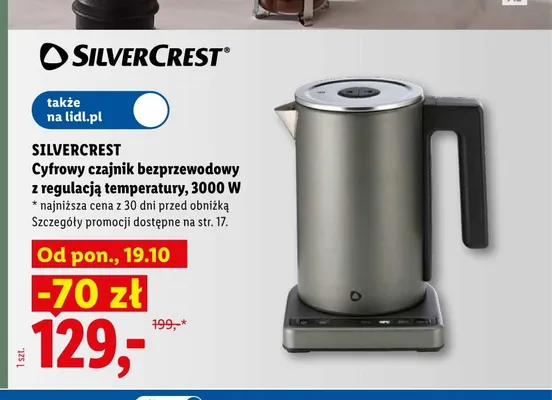 Cyfrowy czajnik bezprzewodowy z regulacją temperatury Silvercrest promocja w Lidl