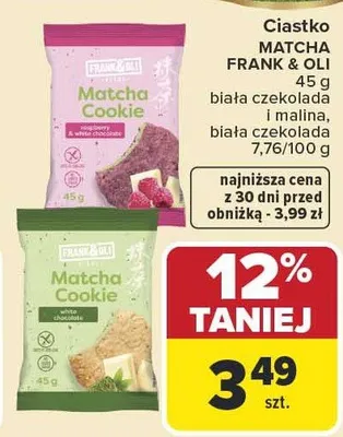 Ciastko matcha biała czekolada i malina Frank & Oli promocja w Carrefour Market