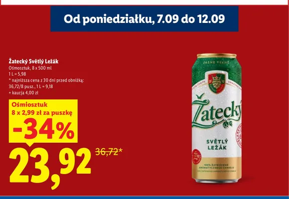 Piwo Žatecký Světlý Ležák 8-pak promocja w Lidl