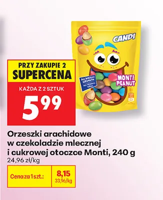 Orzeszki arachidowe w czekoladzie mlecznej i cukrowej otoczce Monti Candi promocja w Biedronka