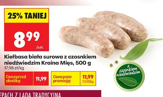 Kiełbasa biała surowa z czosnkiem niedźwiedzim promocja w Biedronka