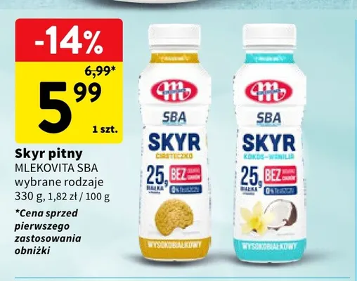 Skyr pitny kokos-wanilia Mlekovita SBA promocja w Intermarche