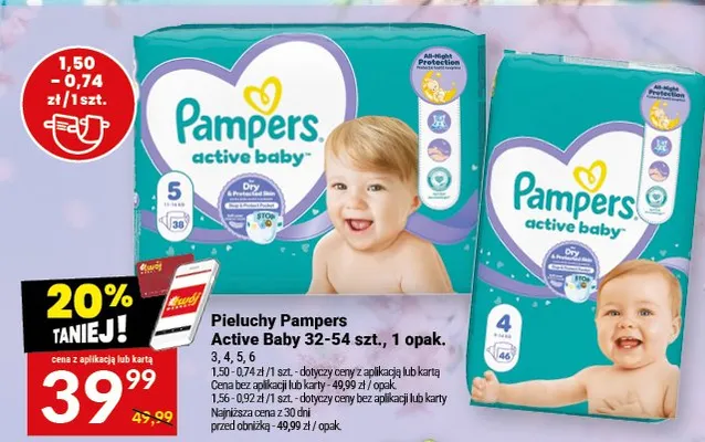Pieluchy Pampers Active Baby 32-54 szt., 1 opak. promocja w Twój Market