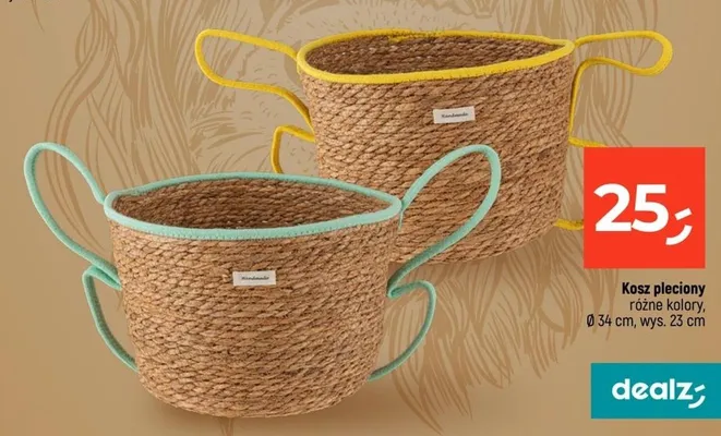 Kosz pleciony Ø34cm wys. 23cm promocja w Dealz