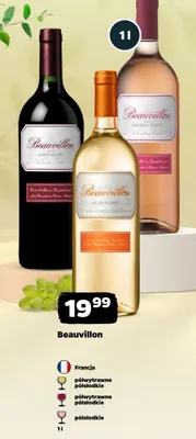 Wino Beauvillon Medium Dry półwytrawne białe promocja w Netto