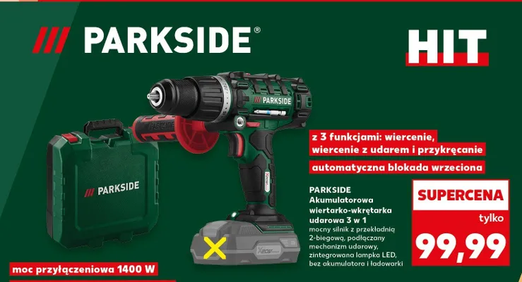 Akumulatorowa wiertarko-wkrętarka udarowa 3 w 1 PARKSIDE promocja w Kaufland