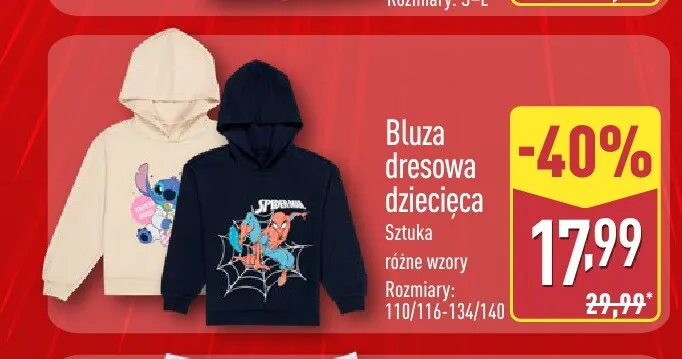 Bluza dresowa dziecięca promocja w Aldi