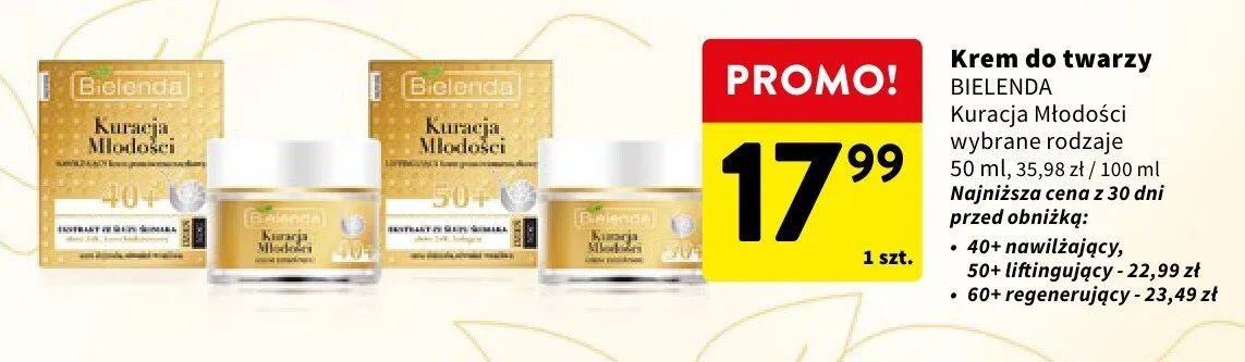 Krem do twarzy Bielenda Kuracja Młodości 40+ nawilżający promocja w Intermarche