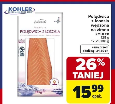 Polędwica z łososia wędzona na zimno promocja w Carrefour Market