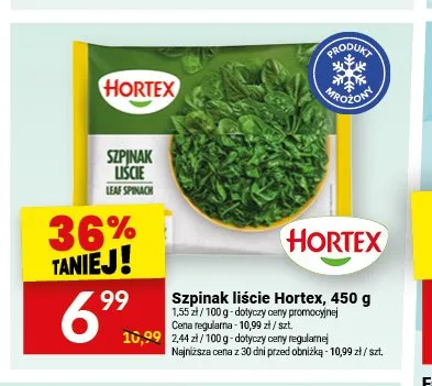 Szpinak liście Hortex promocja w Twój Market