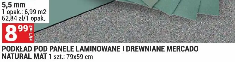Podkład pod panele laminowane i drewniane Mercado Natural Mat promocja w Merkury Market