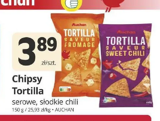 Chipsy Tortilla słodkie chili Auchan promocja w Marketvita