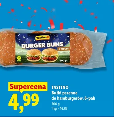 Bułki pszenne do hamburgerów Tastino 6-pak 300 g promocja w Lidl