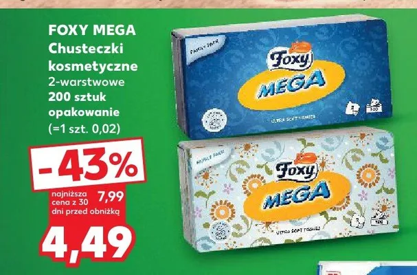Chusteczki kosmetyczne Foxy Mega 2-warstwowe promocja w Kaufland