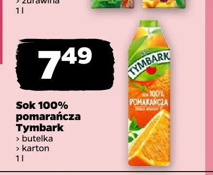 Sok 100% pomarańcza Tymbark promocja w Netto