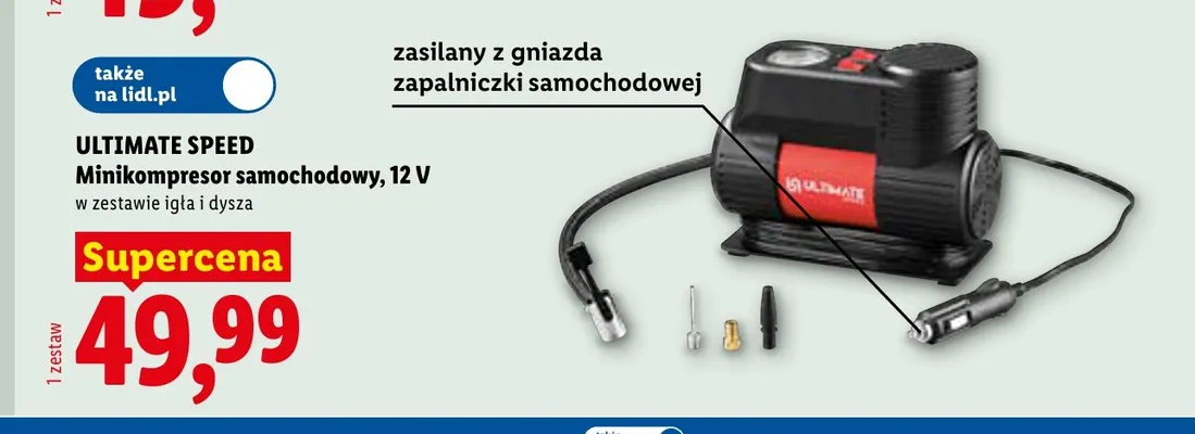 Minikompresor samochodowy 12V Ultimate Speed promocja w Lidl