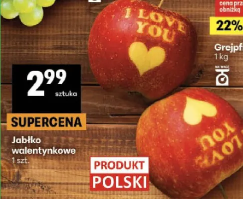 Jabłka walentynkowe promocja w Delikatesy Centrum