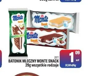 Batonik mleczny Monte Snack Zott promocja w Tomi Markt