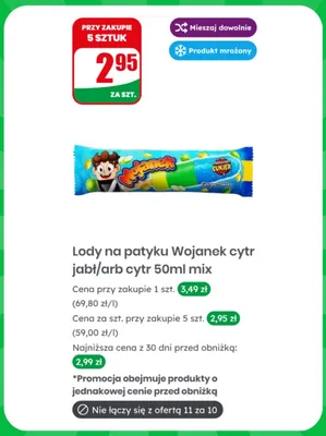 Lody na patyku Wojanek arbuz cytryna promocja w Dino