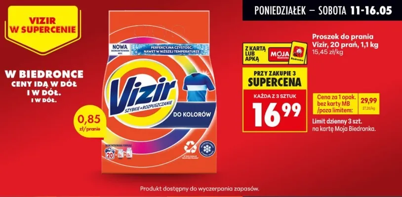 Proszek do prania Vizir do kolorów 20 prań promocja w Biedronka