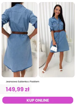 Sukienka jeansowa z paskiem ModnaKiecka.pl promocja w Modna Kiecka