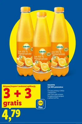 Sok 100% pomarańcza Solevita promocja w Lidl