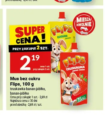 Mus bez cukru Flips banan-jabłko promocja w Twój Market