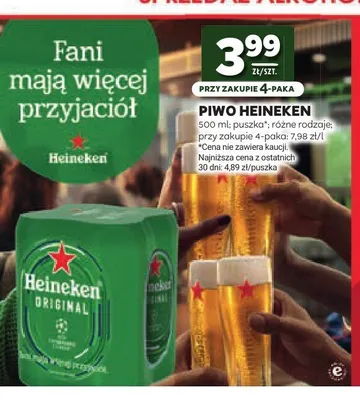 Piwo Heineken 4-pak 500 ml promocja w Stokrotka