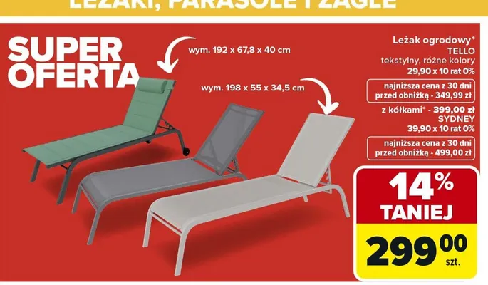 Leżak ogrodowy Tello promocja w Carrefour