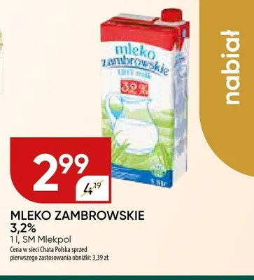 Mleko zambrowskie 3,2% SM Mlekpol promocja w Chata Polska