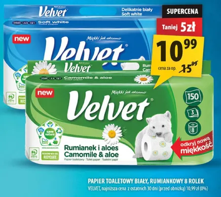 Papier toaletowy Velvet biały rumianek i aloes promocja w Arhelan
