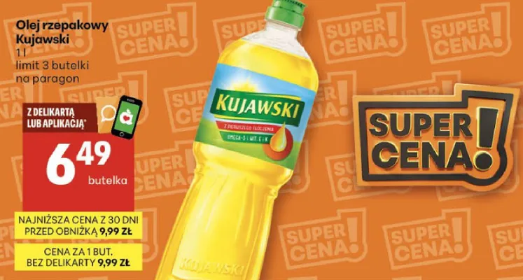 Olej rzepakowy Kujawski promocja w Delikatesy Centrum